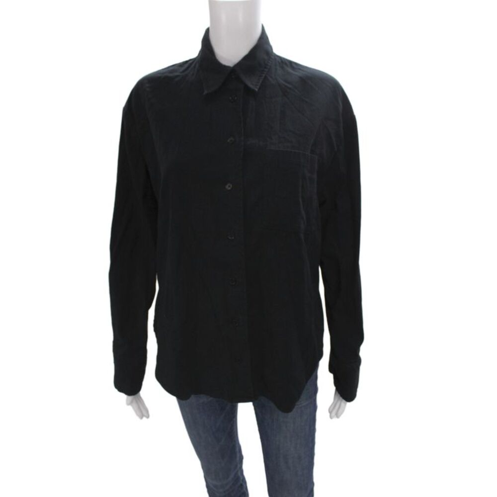 Reformation Women Collared Button-Up Black Cotton Poly Long Sleeve Size XS